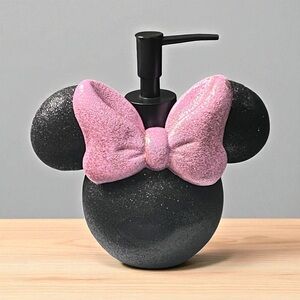 Disney Minnie Mouse Pink Bow Black Glittery Lotion Soap Dispenser NEW